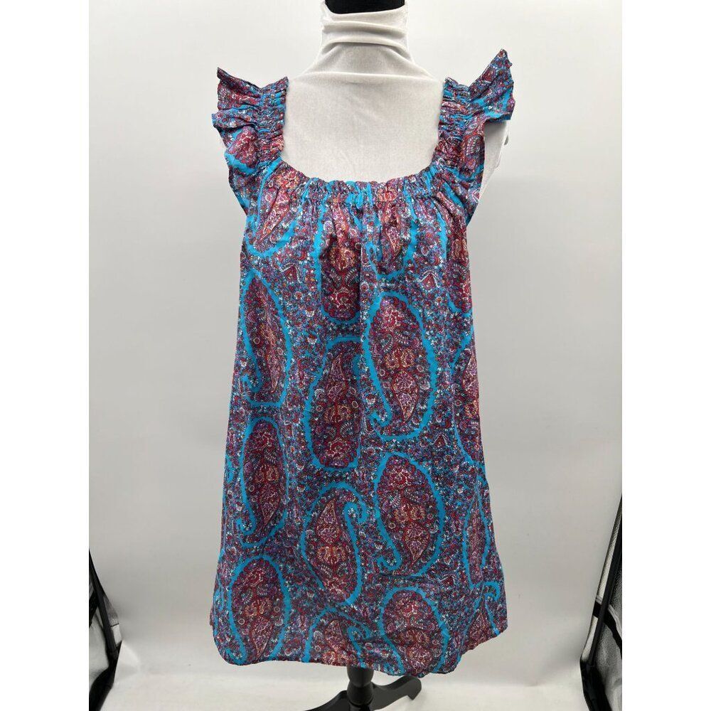 J. Crew Women Size XS Blue Boho Paisley Floral Flutter Sleeve Mini Dress